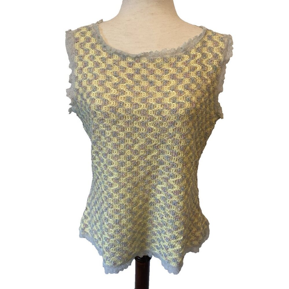 Emanuel Ungaro Vestimenta Spa Blue Yellow Zigzag Woven Sleeveless Top Size 38